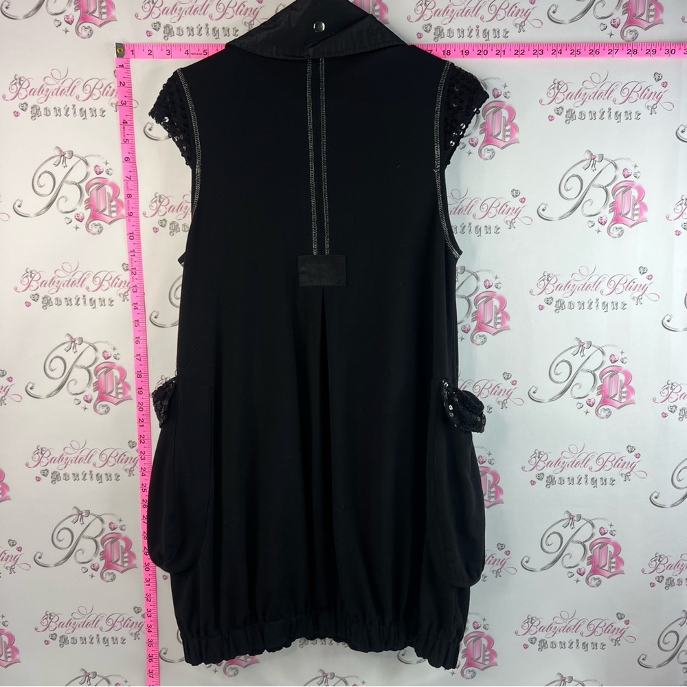 Red coral dress pockets sparkly Black Embellished Sleeveless Dress Zip Placket - Picture 2 of 13